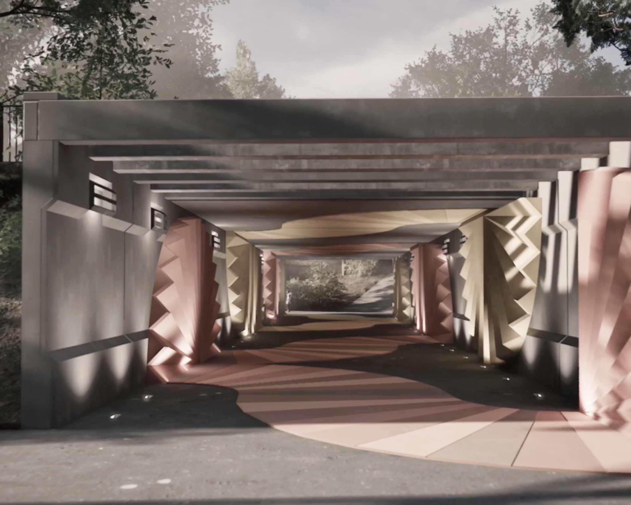 Vinderprojektet Vores veje mødes er skabt af billedkunstner Eva Steen Christensen. Inspirationen har bl.a. været papirservietter og musetrapper. Illustration: Eva Steen Christensen