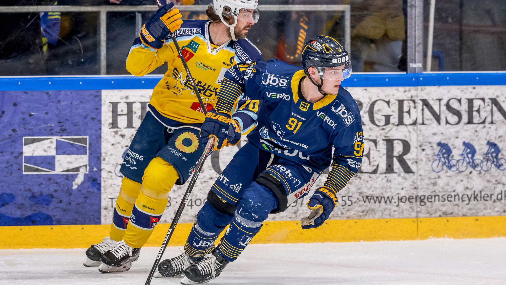 Simon Grønvaldt og Simon Schleicher, Herning Blue Fox. Foto: Danmarks Ishockey Union.