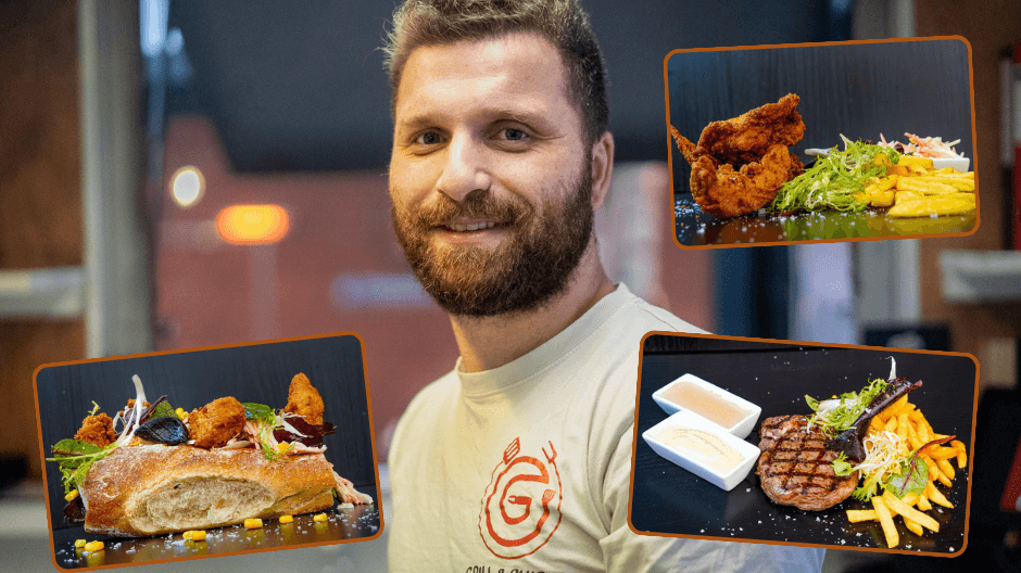 Fra boden i gårdhaven serveres mad, som de fleste forstår. Foto: Fjodor Pedersen. Indskudte: PR-fotos.