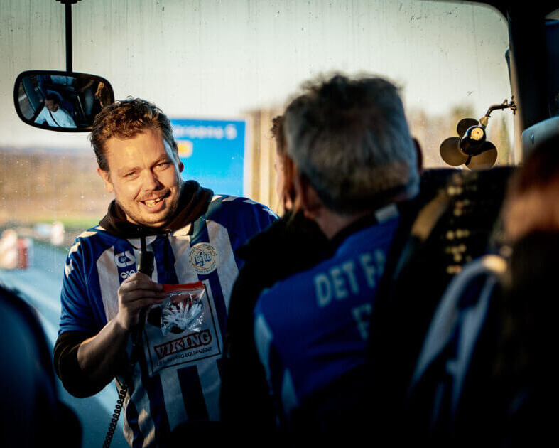 Anders Jepsen har flere gange arrangeret busture til EfB's udekampe og fik stor ros af deltagerne for denne tur til Horsens, hvor alt forløb smidigt. Arkivfoto: Fjodor Pedersen.