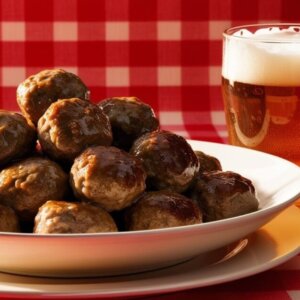 Øl og frikadeller. Genrebillede: Canva.