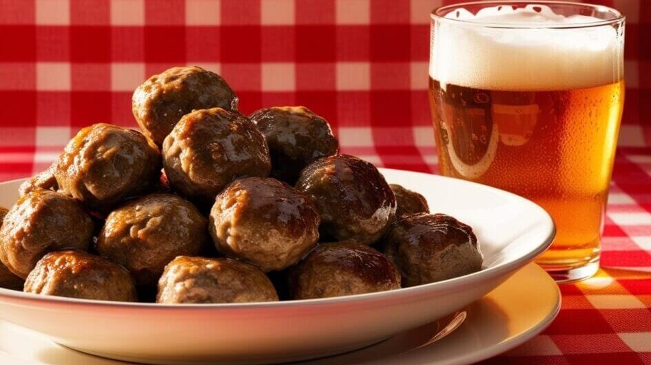 Øl og frikadeller. Genrebillede: Canva.