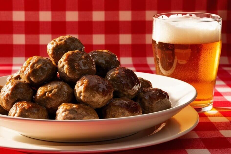 Øl og frikadeller. Genrebillede: Canva.