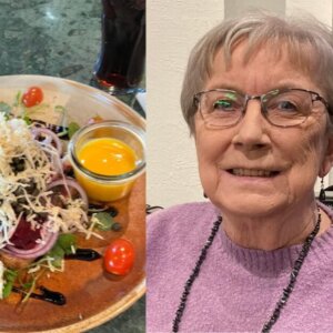 Britta Møller blev helt rørt, da hun lørdag havde spist sin frokost. Privatfoto/Facebook.