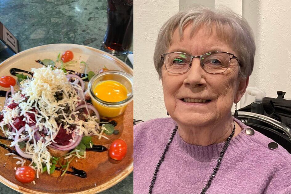 Britta Møller blev helt rørt, da hun lørdag havde spist sin frokost. Privatfoto/Facebook.