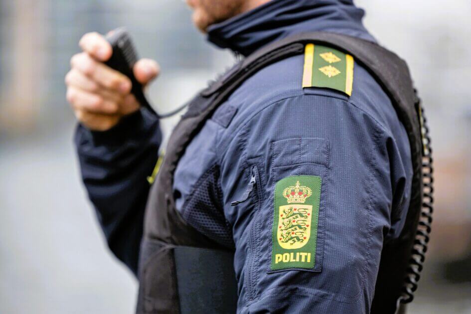 Politiet har været massivt til stede på Skrænten hele dagen. Pressefoto.