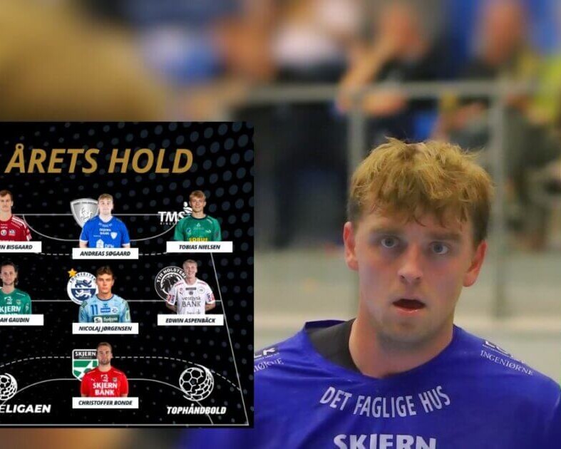 Andreas Søgaard på Årets Hold i Herreligaens grundspil. Collage: Johnny Tauman.