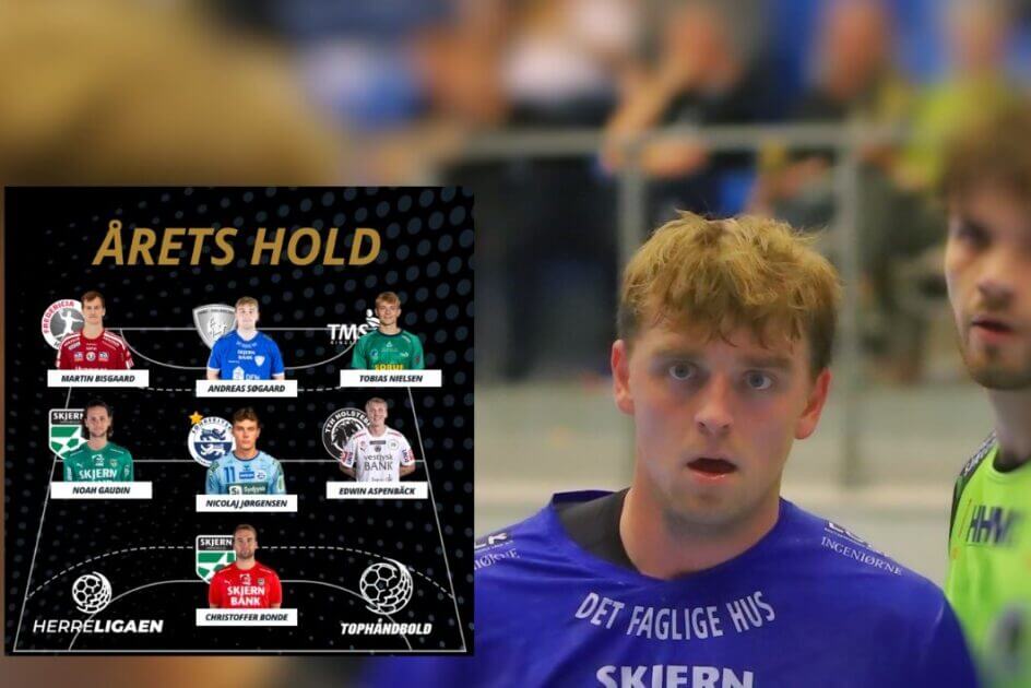 Andreas Søgaard på Årets Hold i Herreligaens grundspil. Collage: Johnny Tauman.
