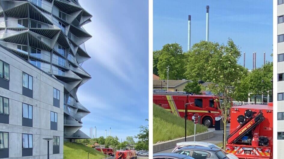 Sydvestjysk Brandvæsen øvede sig i højhuskonceptet mandag formiddag. Fotos: Johnny Tauman.