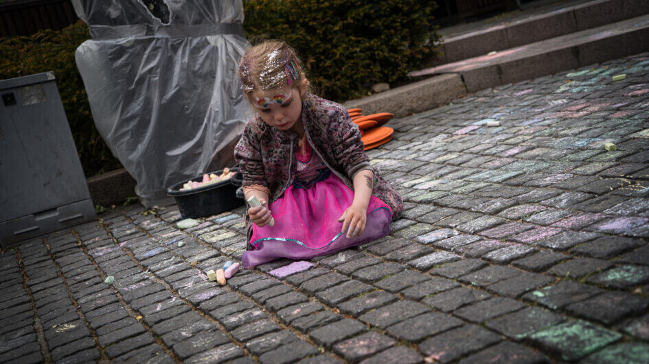 Brostenene foran Hotel Britannia var perfekte til at lave pixelkunst. Foto: Fjodor Pedersen.