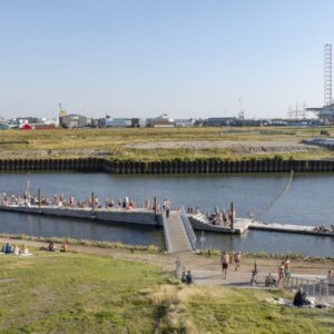 Lørdag den 7. juni indvies Aqtiv - det nye samlingssted for havbad og vandsport i lagunen ved Esbjerg Strand. Foto: Esbjerg Kommune.