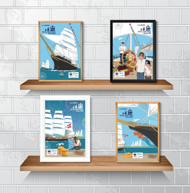 Hent årets officielle Tall Ships Races-plakat – helt gratis. Illustration: Esbjerg Kommune.