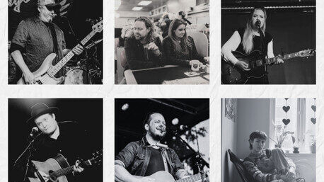 De seks lokale sangskrivere, der kan opleves til Songwriter's Circle. PR-foto.