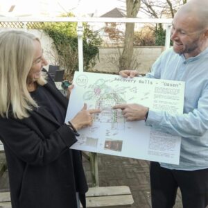 Arkitekt Helene Plet og Even Ramsland, direktør for Recovery Bulls. Pressefoto.