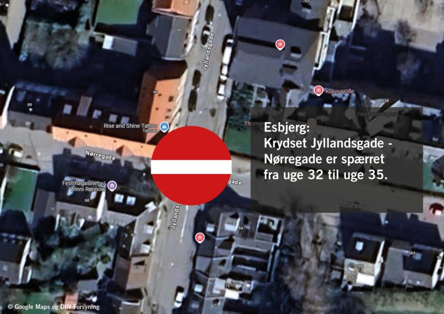 Krydset Nørregade/Jyllandsgade. Foto: Google Maps.