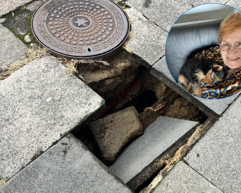 Berit Halle Vennike tog selv et billede, da hun var kommet fri af hullet igen. Privatfoto.