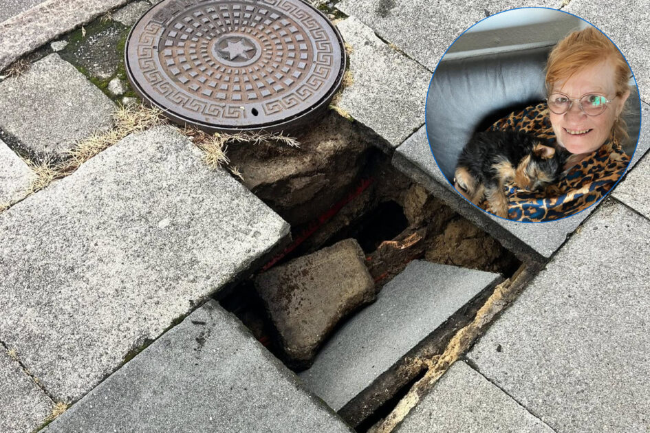 Berit Halle Vennike tog selv et billede, da hun var kommet fri af hullet igen. Privatfoto.
