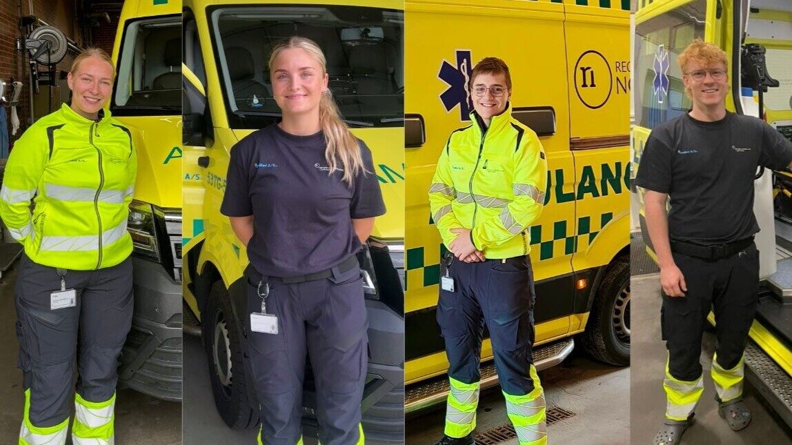 4 nye ambulancebehandlerelever er startet på deres første praktikperiode hos PreMed. Fra venstre: Frida Fyllgraff, Marta Bundgaard, Mathias Vittrup og Anders Kjær.