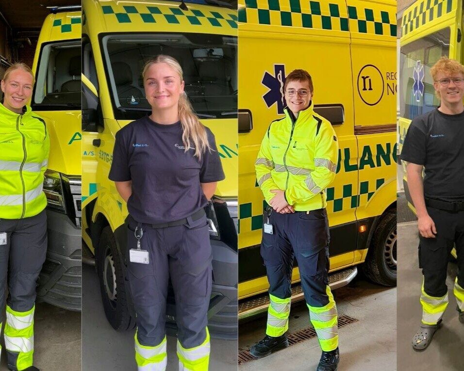 4 nye ambulancebehandlerelever er startet på deres første praktikperiode hos PreMed. Fra venstre: Frida Fyllgraff, Marta Bundgaard, Mathias Vittrup og Anders Kjær.