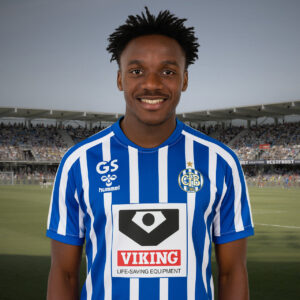 John Oluwatomiwa Kolawole er ny mand i EfB-trøjen. AI-genereret illustration.