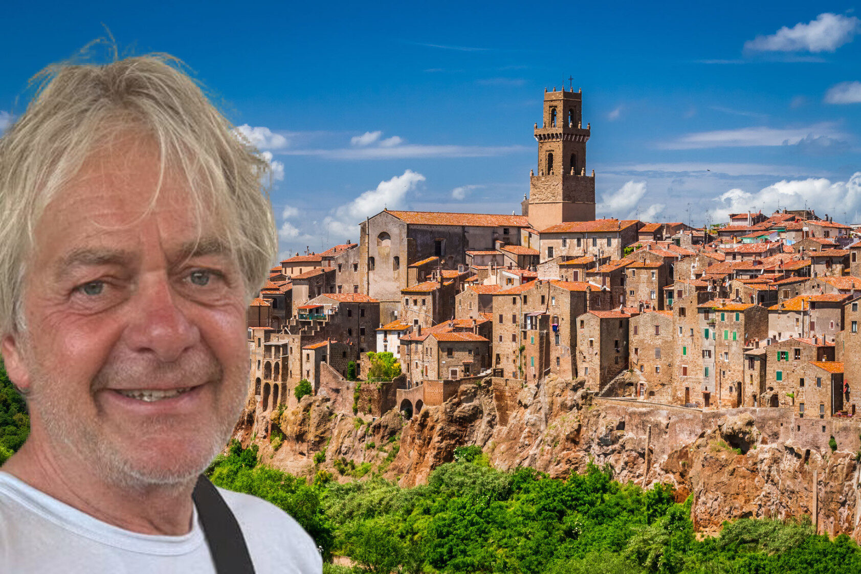 Kræn indsat foran klippebyen Pitigliano. Privatfotos.