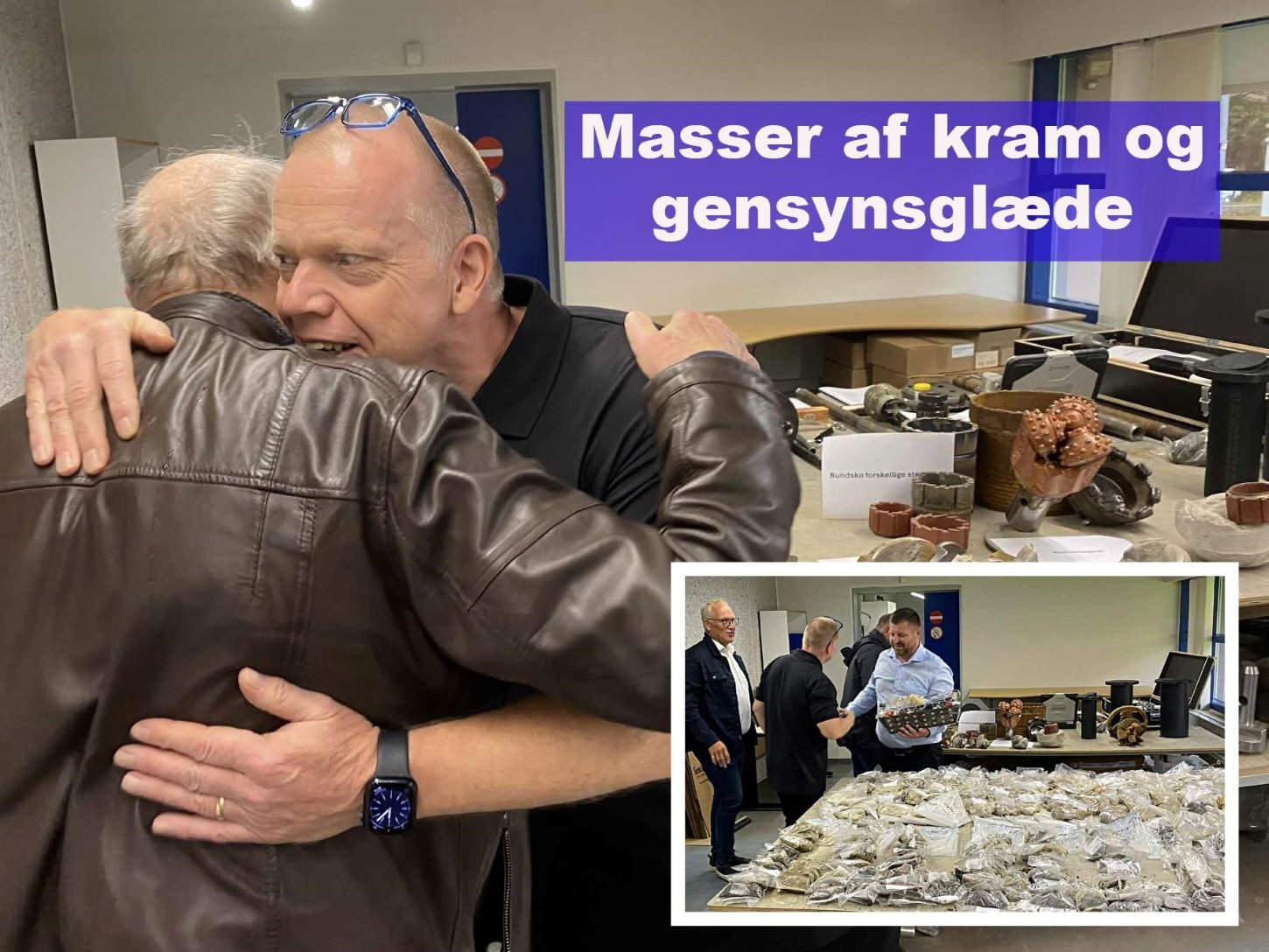 Kram og gensynsglæde var der masser af til receptionen fredag hos Jysk Geoteknik. Foto: Johnny Tauman.