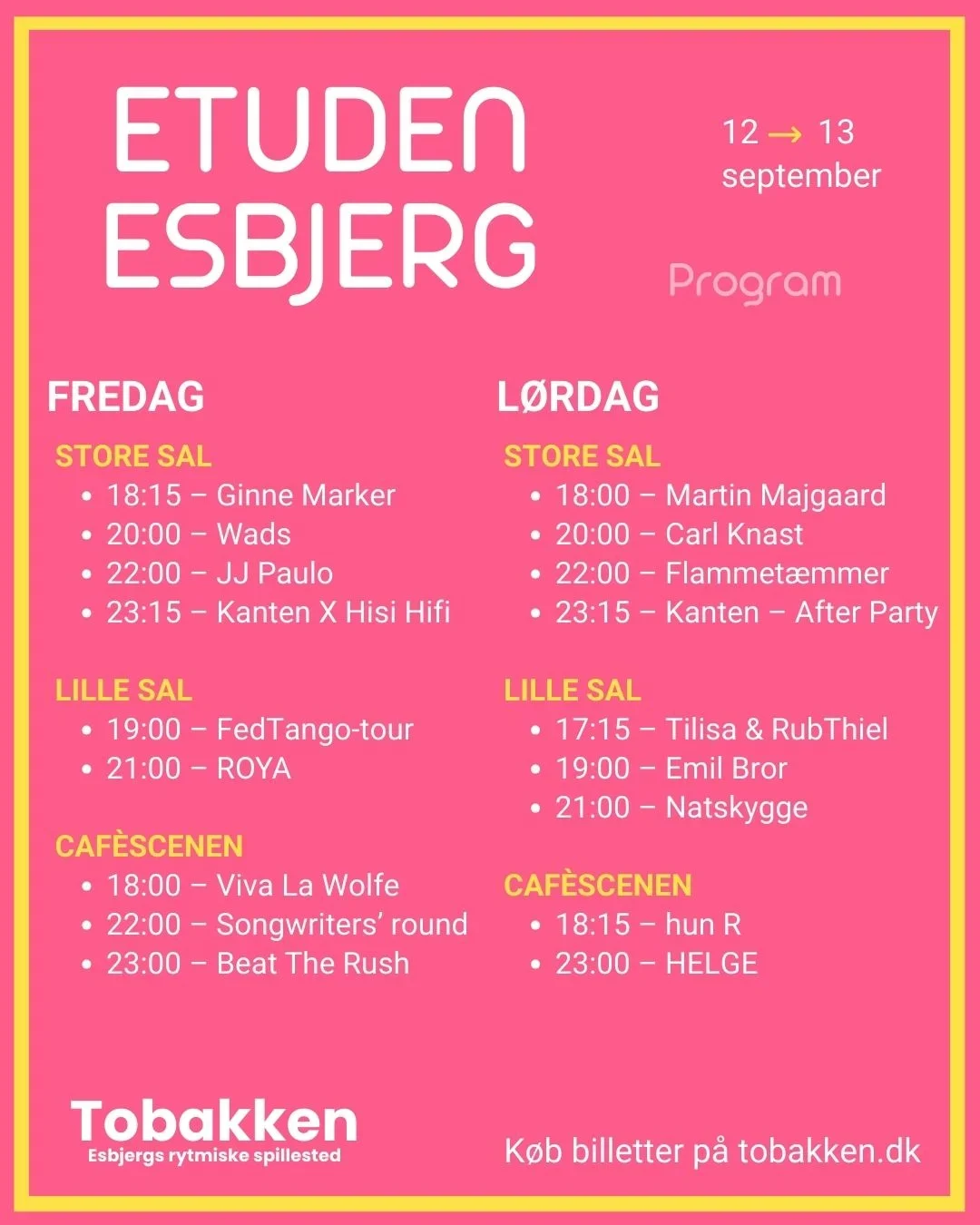 Program for Etuden fredag og lørdag. Illustration: Tobakken.