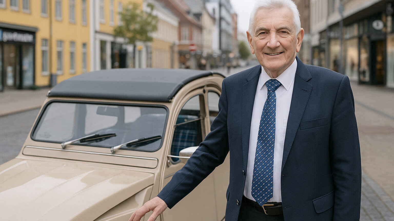 I sin tid som kommunalpolitiker foreslog Tom Knudsen flere gange at nedlægge gågaden og genindføre kørsel og parkering. AI-genereret foto.