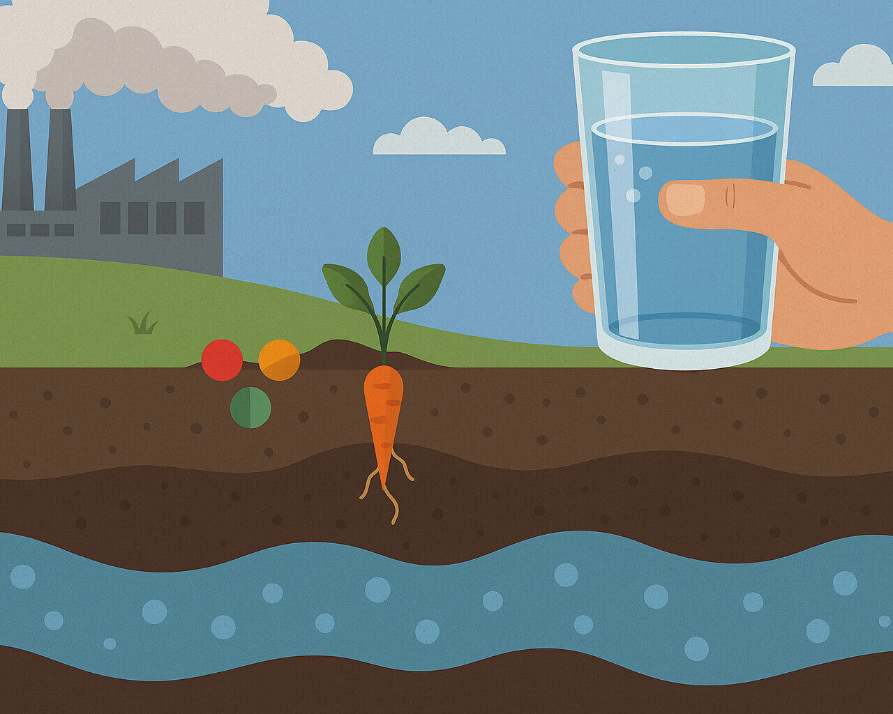 Pesticider og drikkevand. AI-illustration.