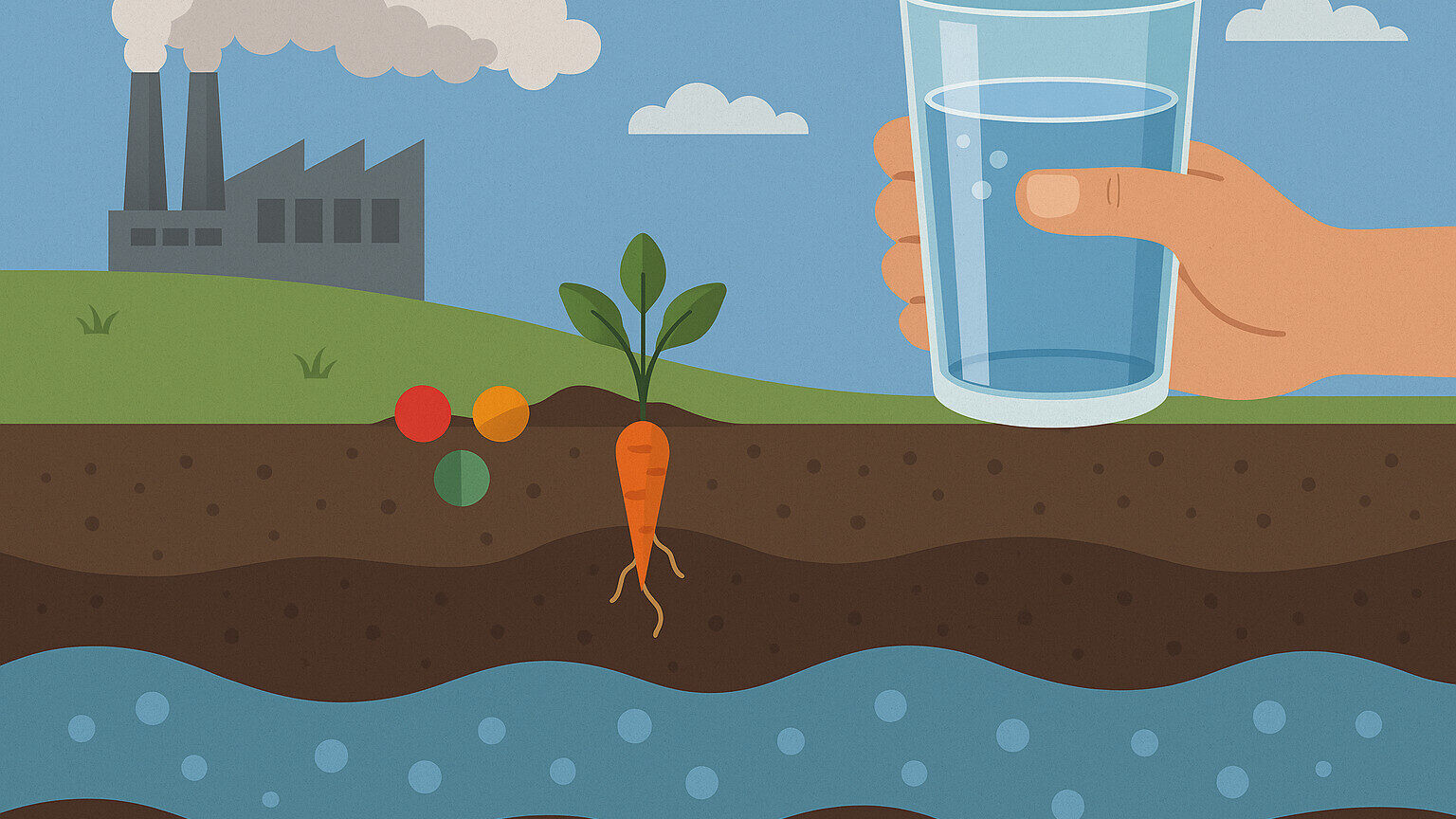 Pesticider og drikkevand. AI-illustration.