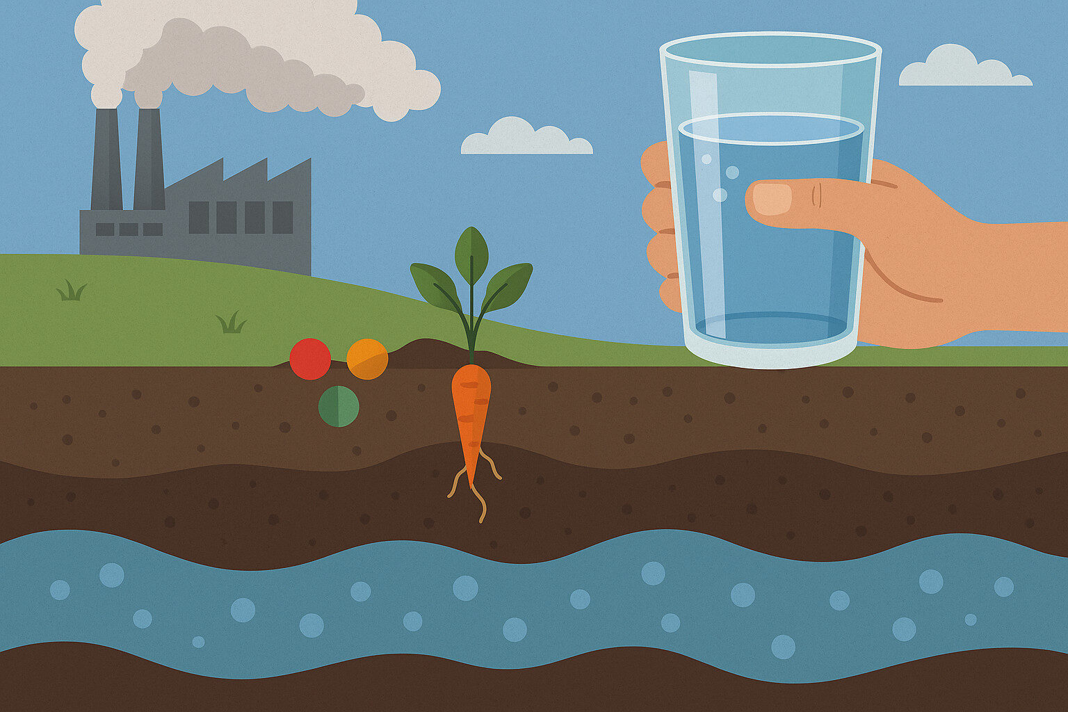 Pesticider og drikkevand. AI-illustration.