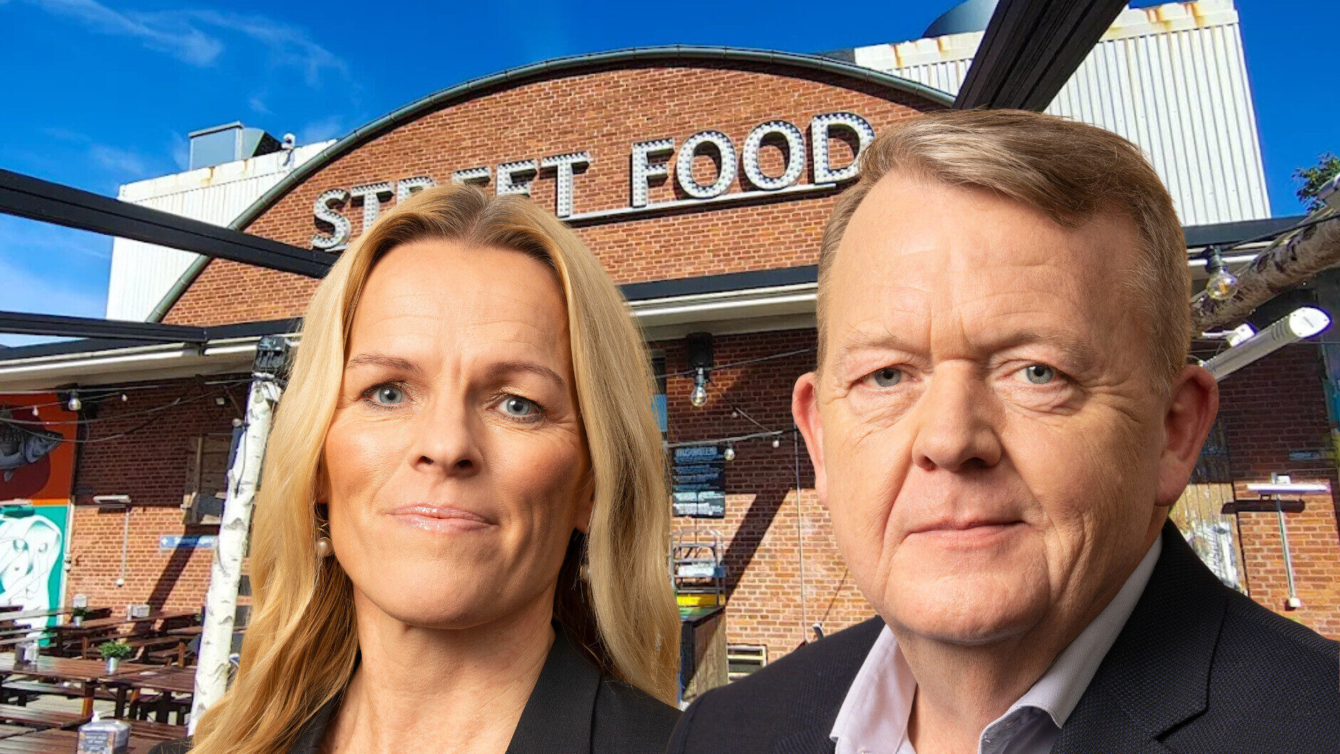 Lars Løkke Rasmussen og Mette Kirkegaard besøger Esbjerg Street Food. Collage: EsbjergLiv.dk.