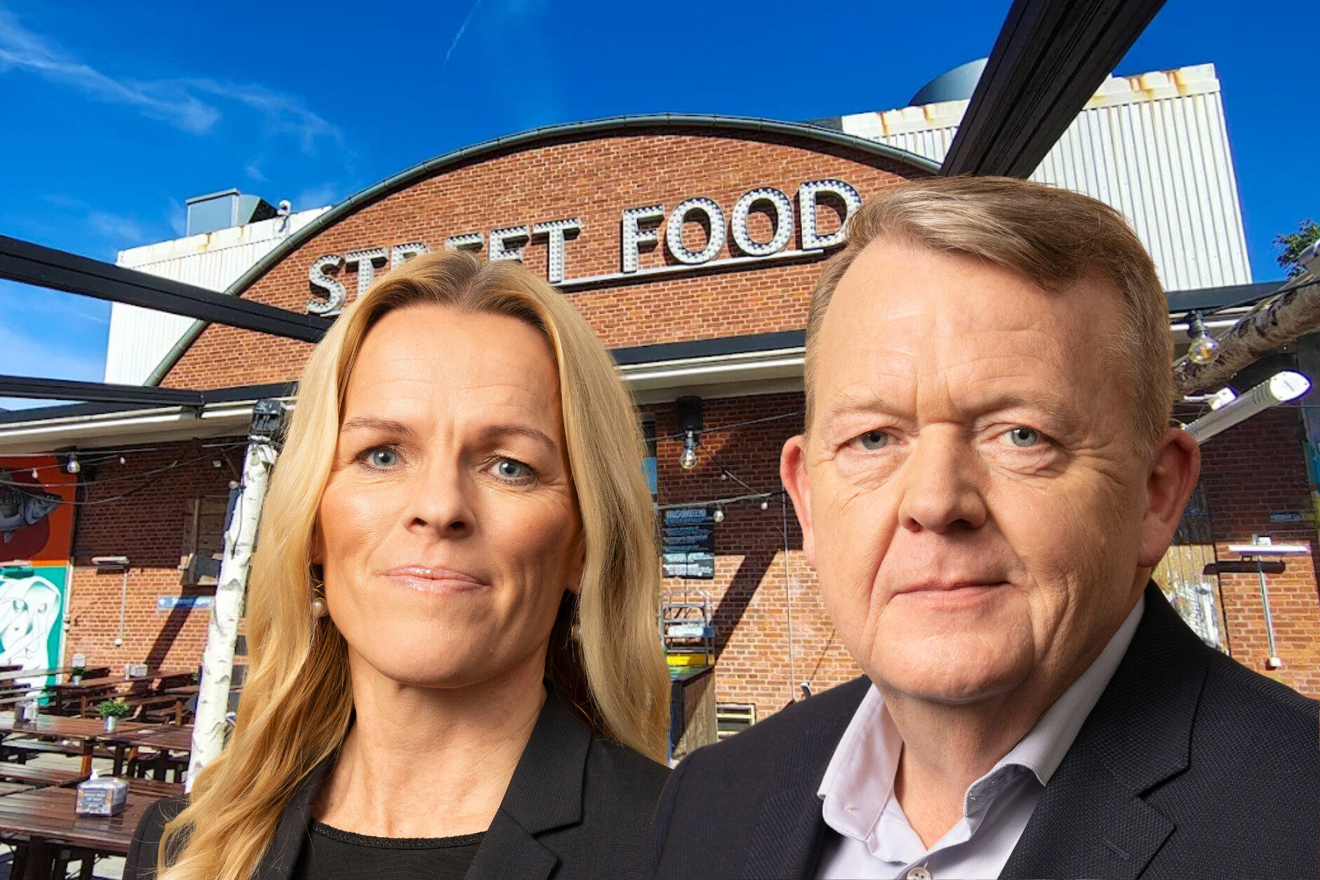 Lars Løkke Rasmussen og Mette Kirkegaard besøger Esbjerg Street Food. Collage: EsbjergLiv.dk.