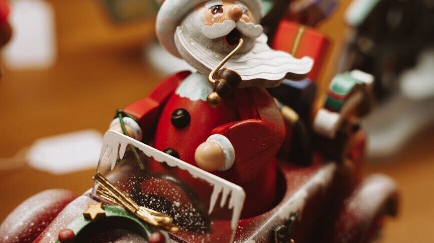festive santa claus figurine in berlin christmas market