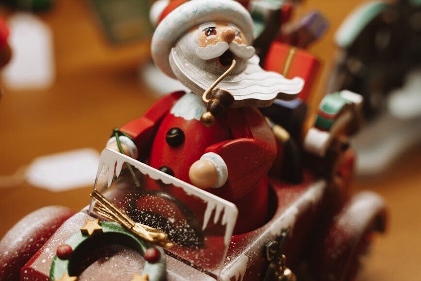 festive santa claus figurine in berlin christmas market