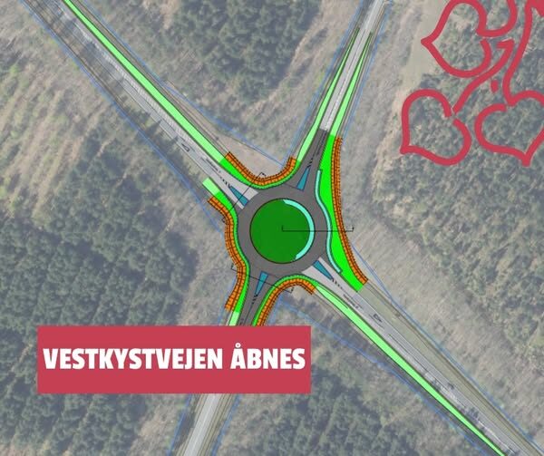Vestkystvejen åbnede igen onsdag den 12. november. Illustration: Esbjerg Kommune.