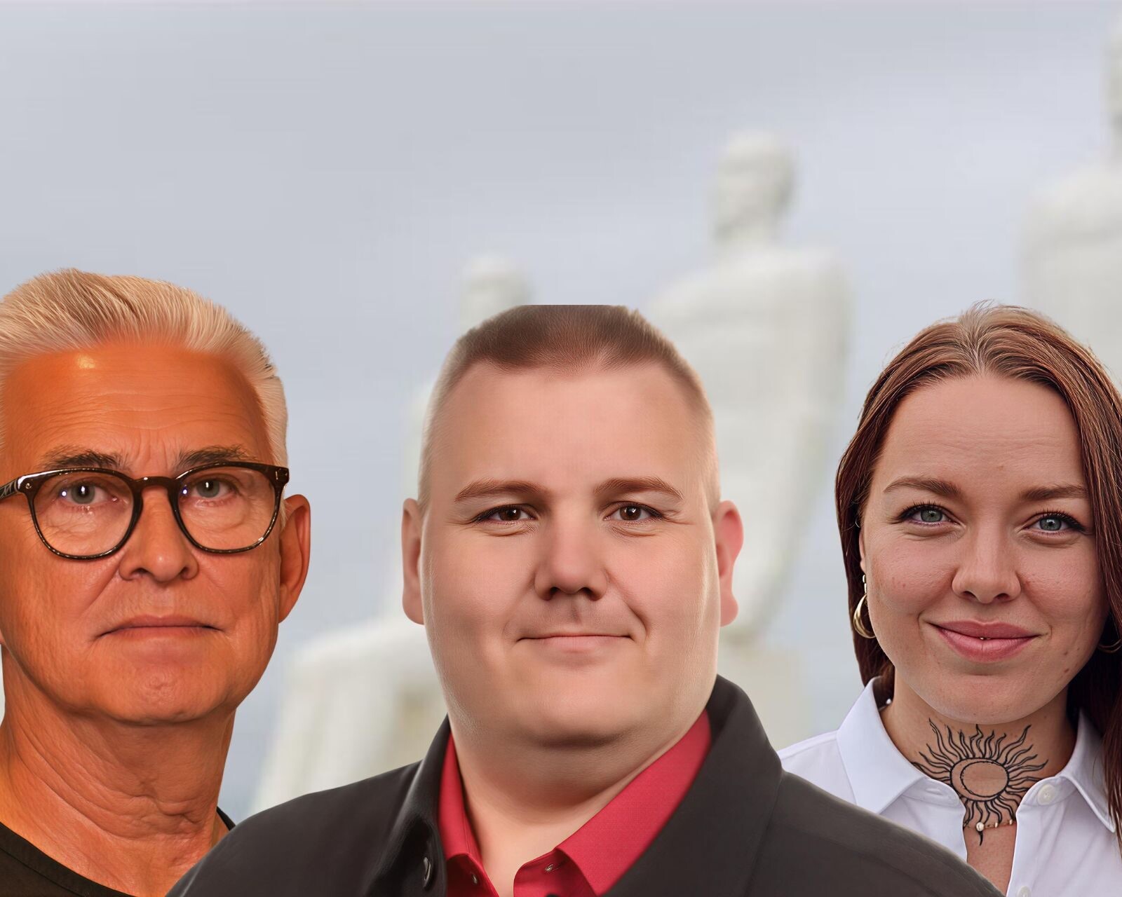 Hardy Jack Rasmussen, Henning Emil Hein og Maria Hilding, nr. 10, 19 og 6 på liste A. PR-foto.