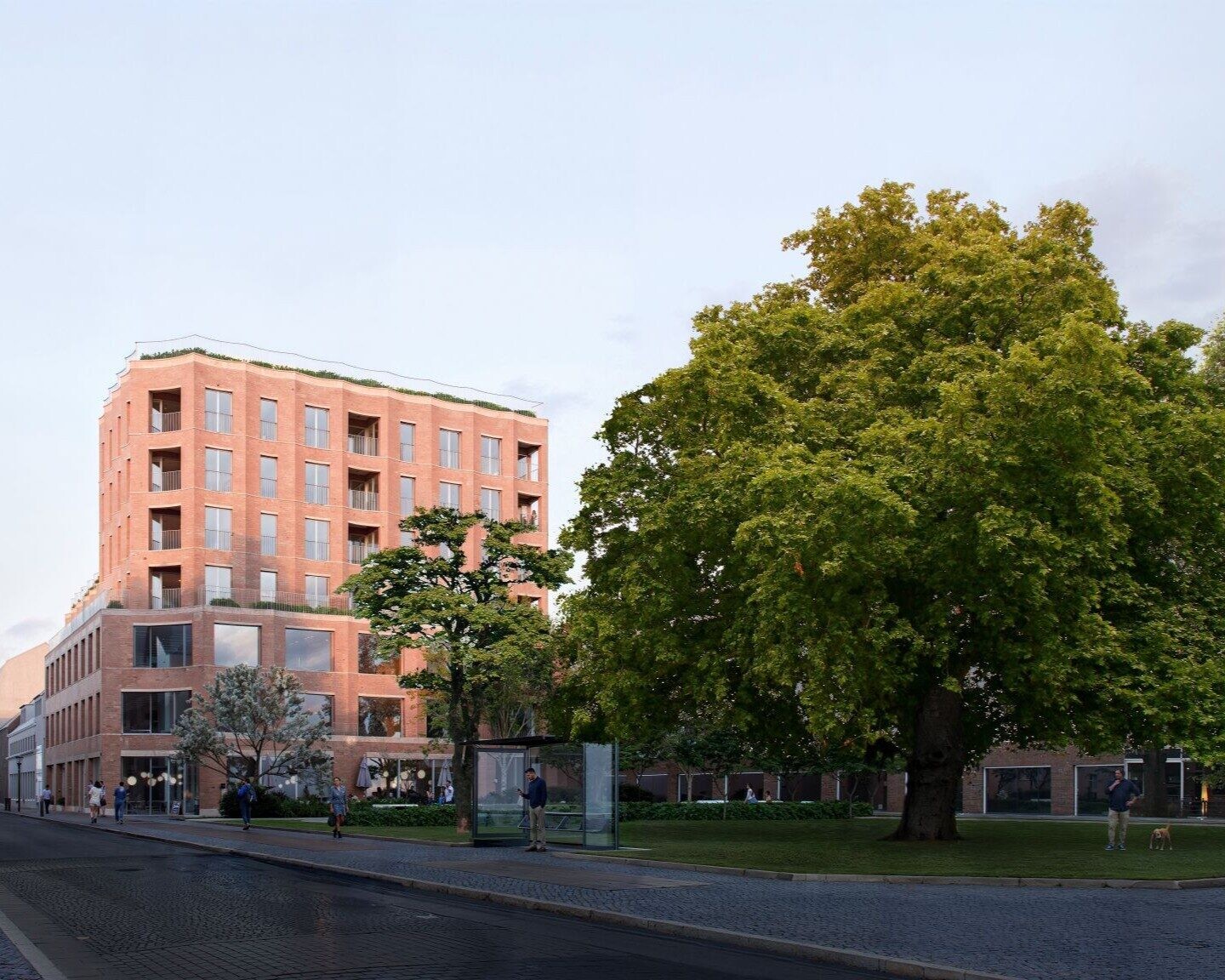 Set fra Skolegade: Heerups Hus bliver et nyt, markant indslag ved Torvet og Heerups Have i Esbjergs midtby. Foto: EFFEKT / E. Bank Lauridsen Holding.