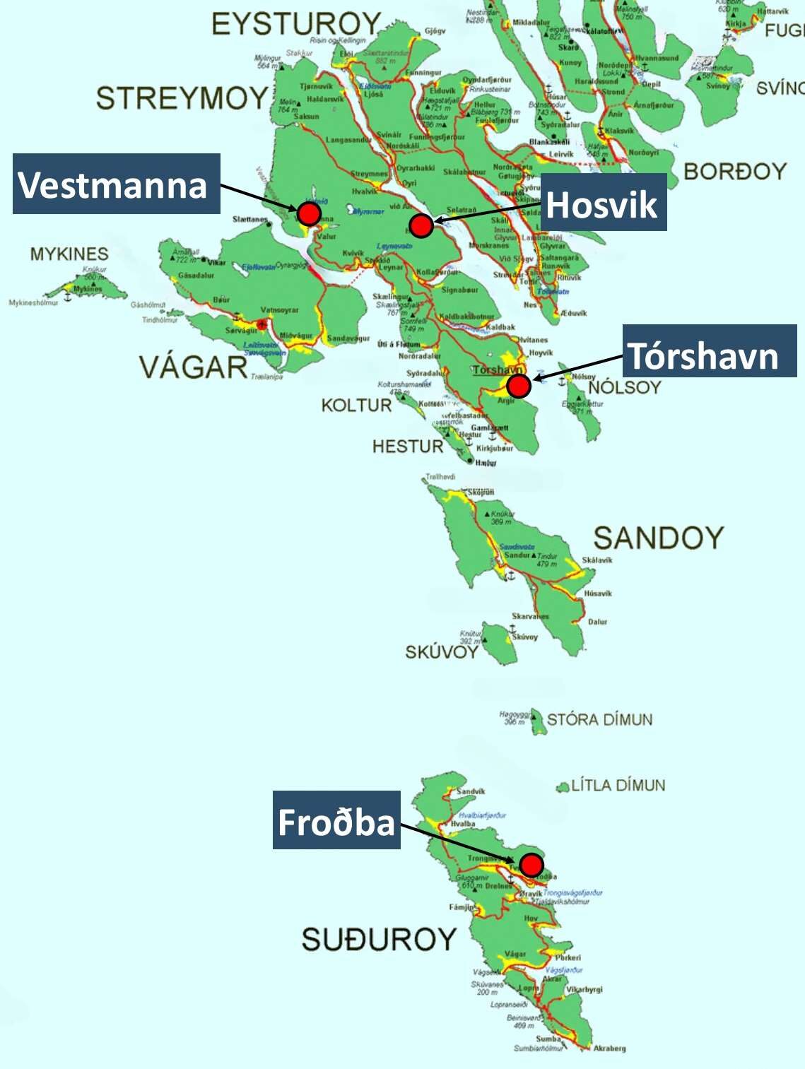 Kort med trawlernes hjembyer