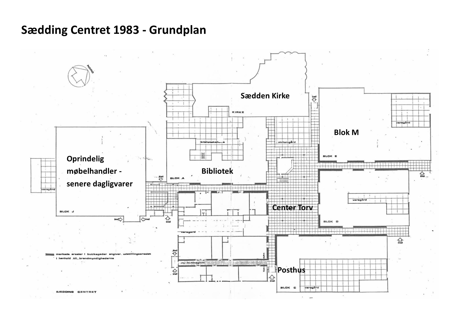 Sædding Centret 1983 med væsentlige lokationer.