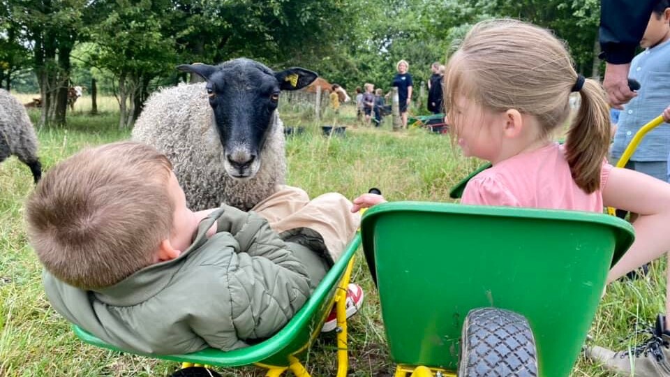 Børn og dyr mødes i øjenhøjde, når Midtgård inviterer til familiedag med naturaktiviteter og dyreliv. Pressefoto.