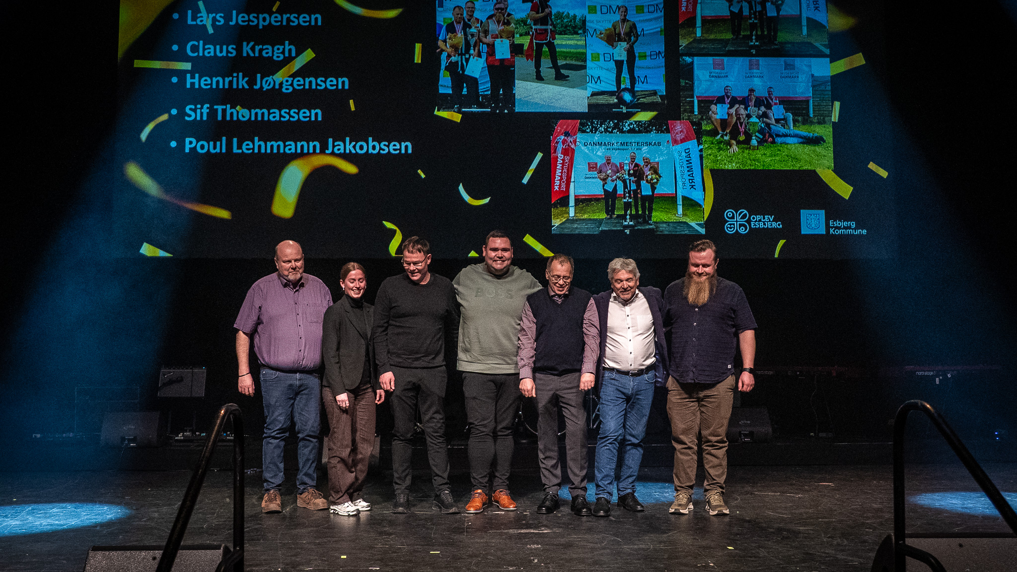 Esbjerg Flugtskydningsforening: Allan Obitsø, Søren B. Larsen, Lars Jespersen, Claus Kragh, Henrik Jørgensen, Sif Thomassen og Poul Lehmann Jakobsen. Foto: Fjodor Pedersen.