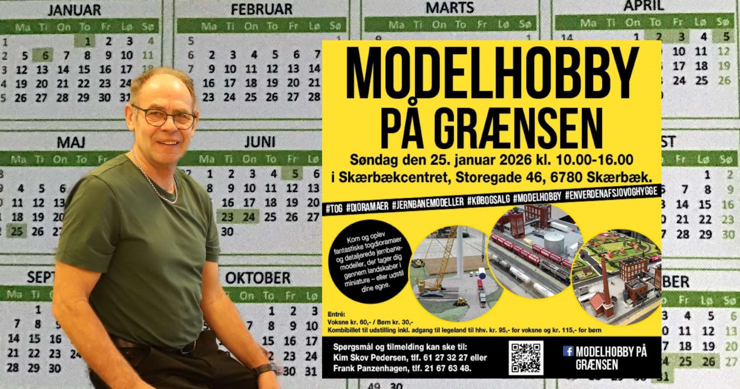 Klaus har kalenderen booket – her sammen med den ansvarlige for messen i Skærbæk. Collage: Johnny Tauman.