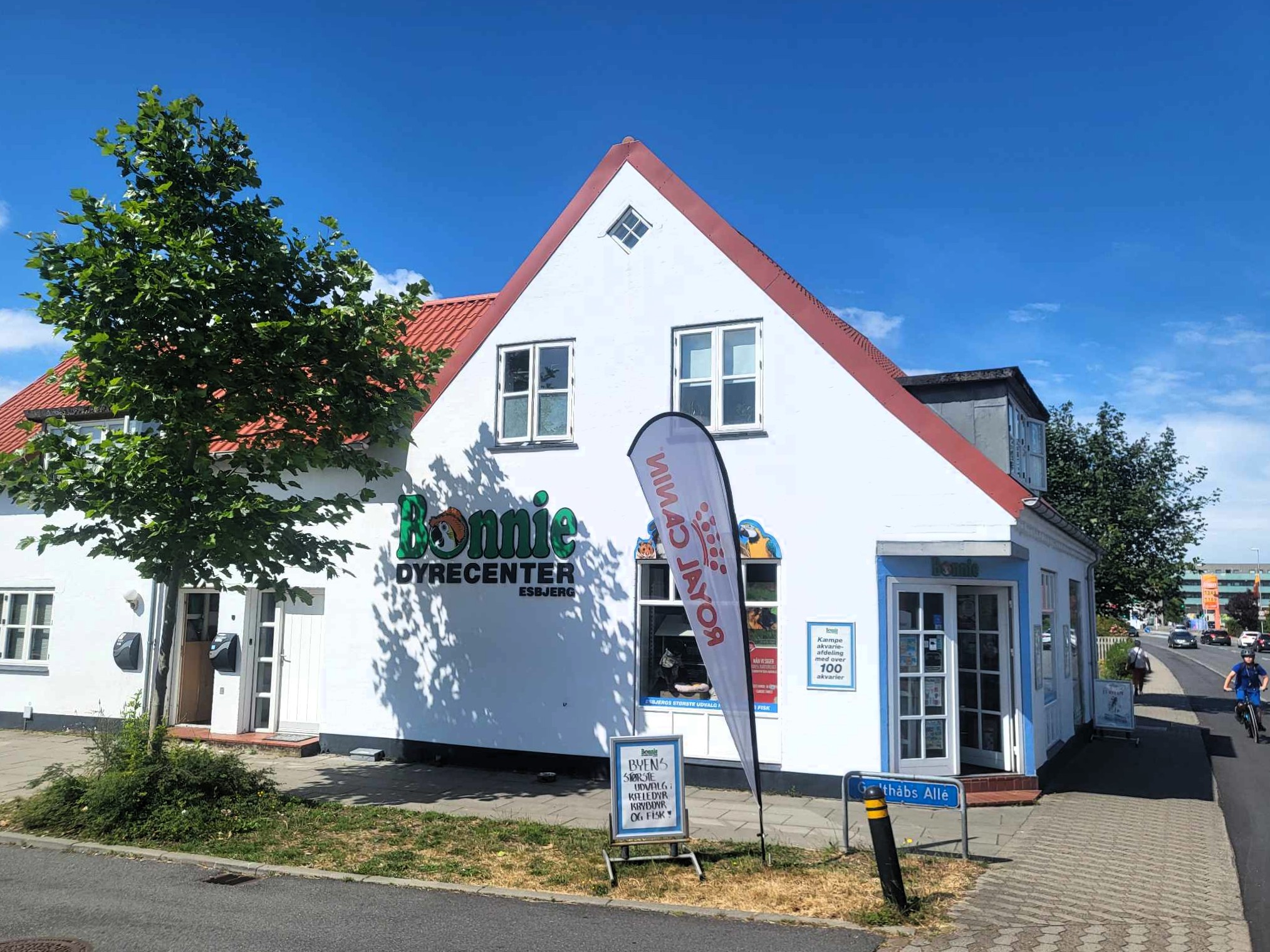 Bonnie Dyrecenter på hjørnet af Godthåbs Allé og Strandby Kirkevej i Esbjerg Ø tilbyder gratis foder og udstyr til kæledyr, der akut mangler efter branden. PR-foto.