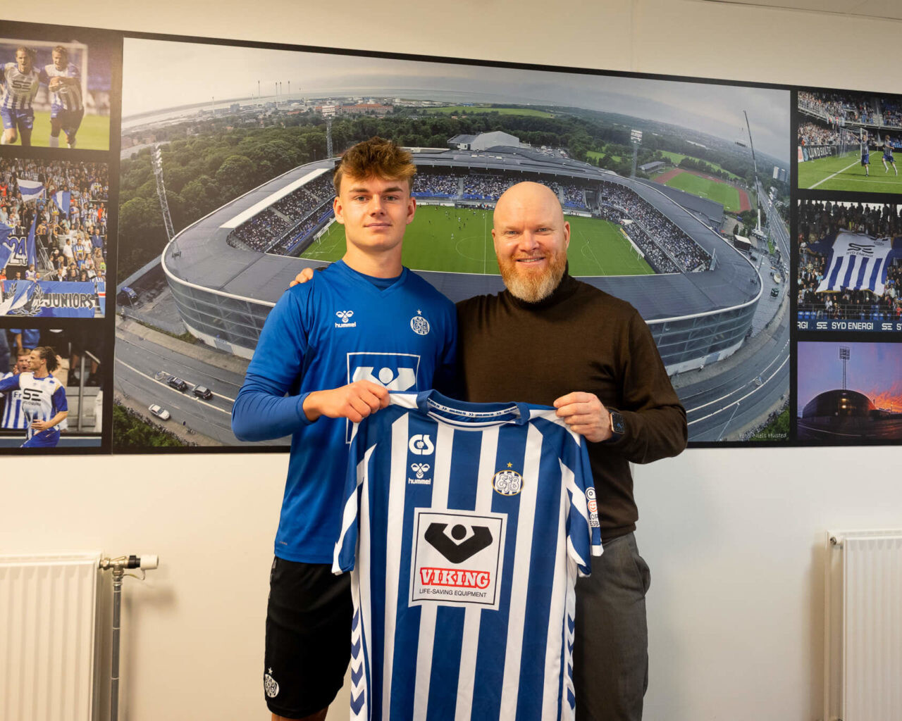 Emil Larsen (tv) og sportschef Sebastian Brydegaard, EfB. Pressefoto.