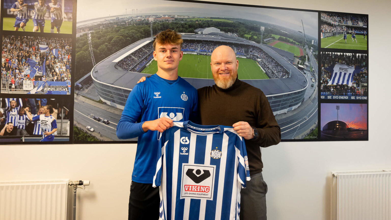 Emil Larsen (tv) og sportschef Sebastian Brydegaard, EfB. Pressefoto.