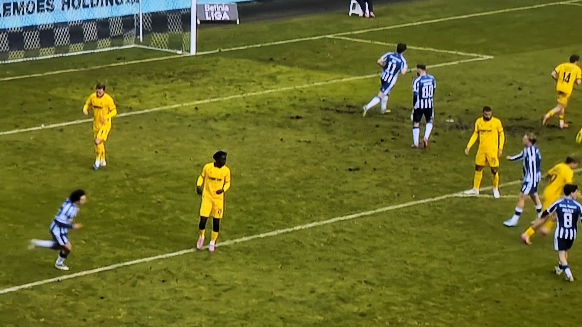 Det lignede mere pløjemark end fodboldbane på Blue Water Arena i dag. Privatfoto.