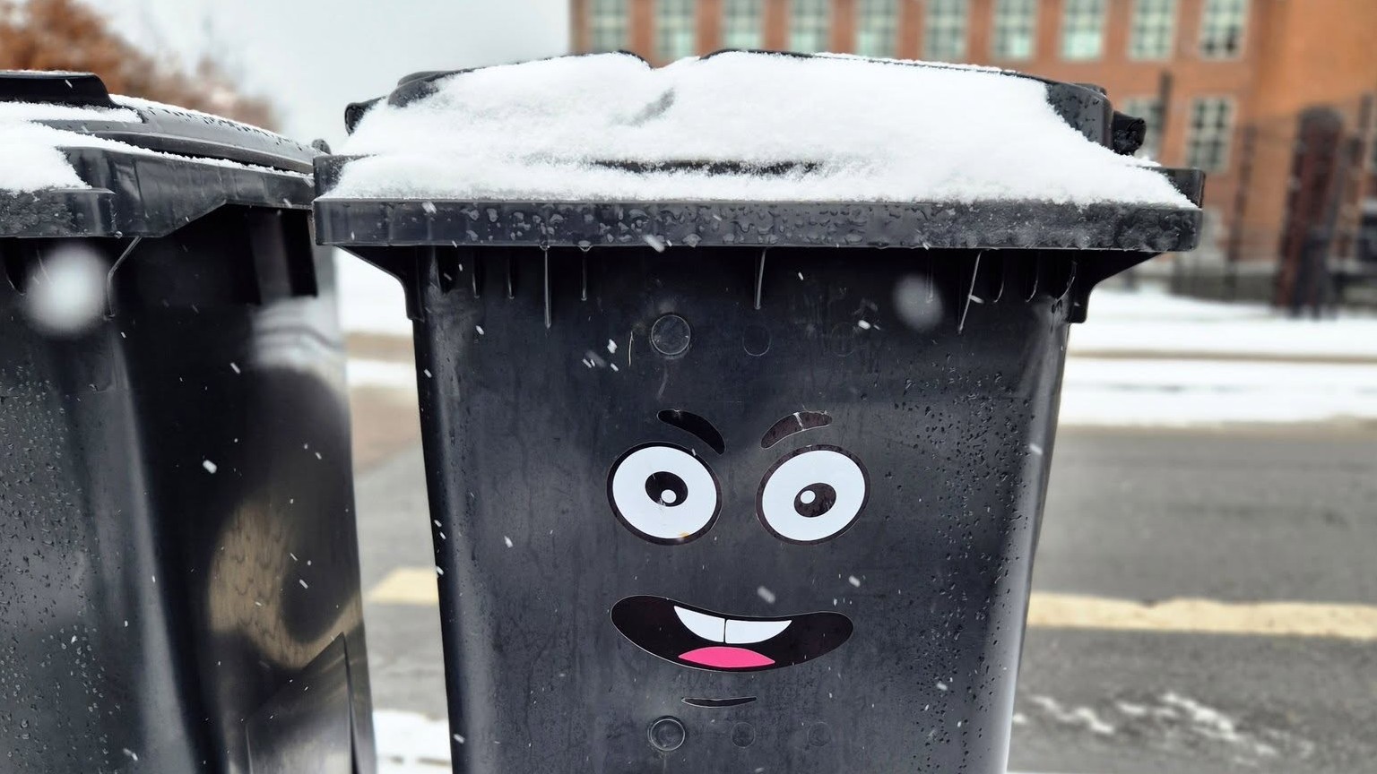 I Haraldsgade står den måske gladeste skraldespand i Esbjerg. Foto: Camilla Uth.