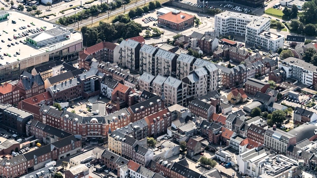 Esbjergs centrum set fra oven. Arkivfoto: Esbjerg Kommune.