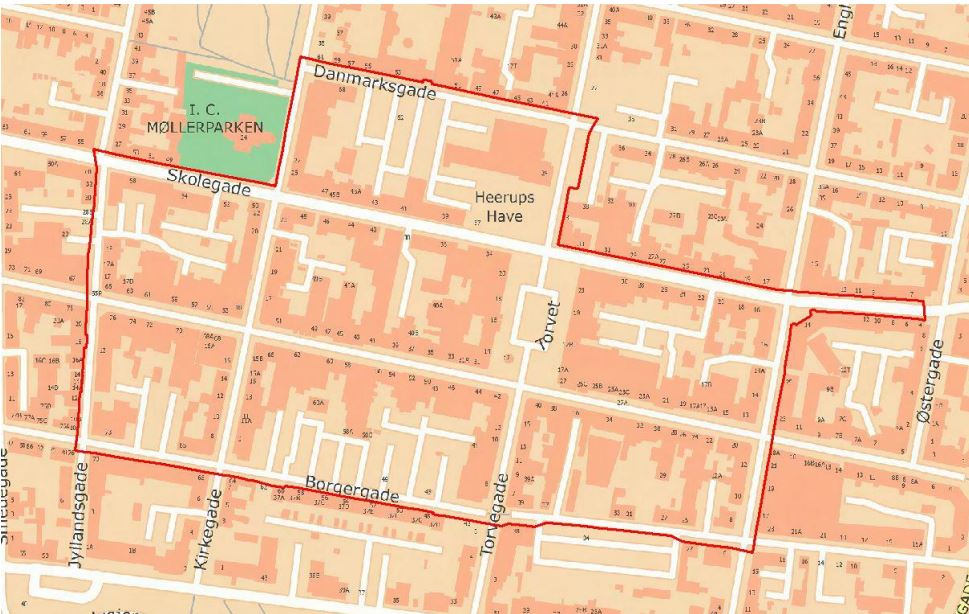 Nattelivszonen i Esbjerg. Illustration: Syd- & Sønderjyllands Politi.